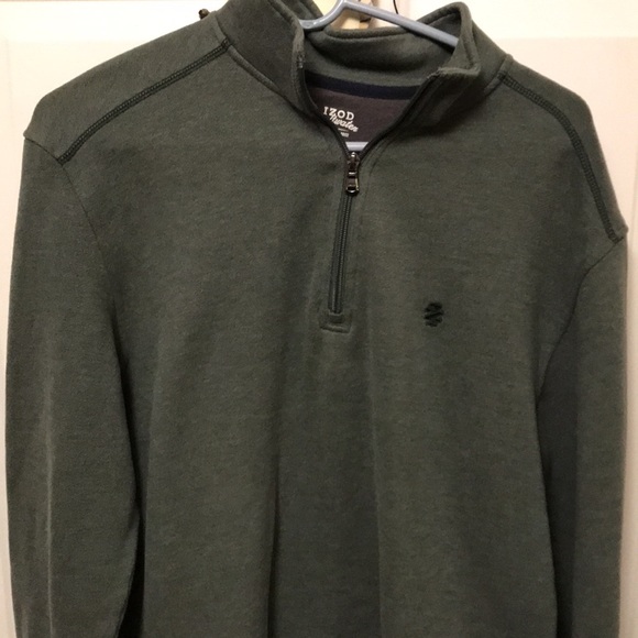 Izod Saltwater 1/4 zip Long Sleeve, Mossy Green, Fleece Shirt, Size Medium - Picture 1 of 9